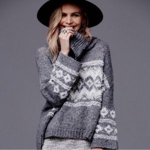 Free People Ragnar wool FairIsle SplitNeck Sweater